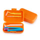 Orthodontic set for care of braces with a mono-beam brush, orange